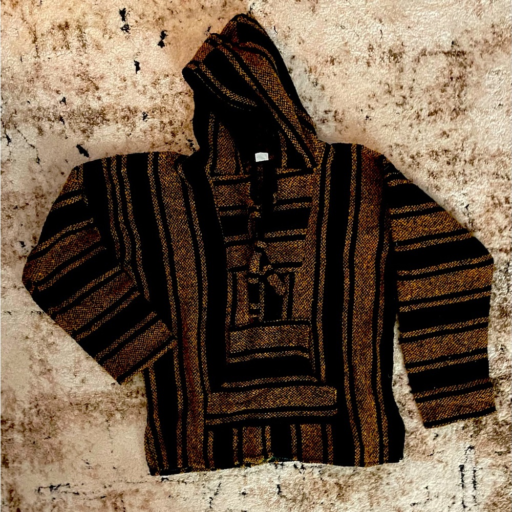 Men’s Woven Poncho Yellow and Black. Cold Night Beach Wear! From San Diego CA ❤️
